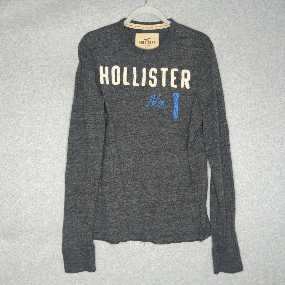Vintage Hollister California Mens Gray Long Sleeve T Shirt Graphic Tee L Y2K 90S